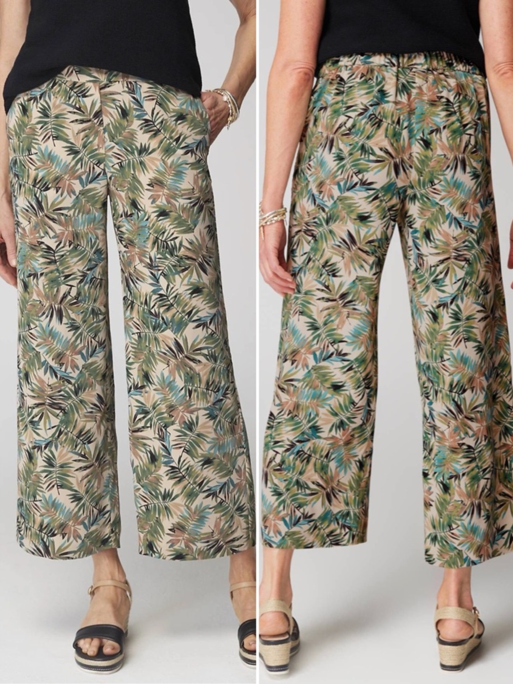 J.JILL Women Size XL Oatmeal Layered Palms Wearever Easy-Care Wide-Leg Crop Pant - Picture 1 of 15